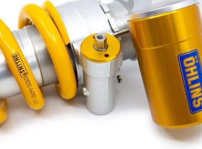 Öhlins STX46 silber/gelb Länge 374mm +7/-5, Zugstufe & Druckstufe & Federvorspannung hydr. einstellbar