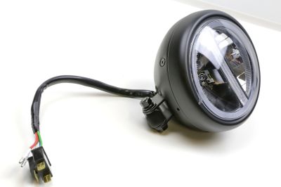 LED headlights Pecos with TFL 5 3/4 inch black matt, bottom mounting